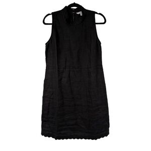 Garnet Hill‎ Dress Womens 12 Black Sleeveless Shift Scalloped Collar Minimalist